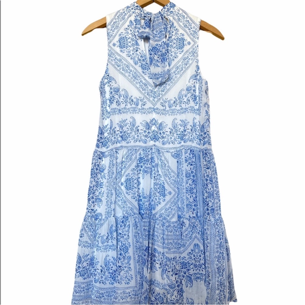 Calvin Klein mock neck tie-Blue and White Sleeveless Dress - Picture 2 of 7